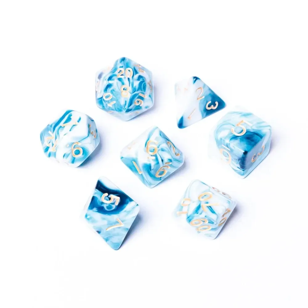 7-Dice Set – Marble (Blue/White)
